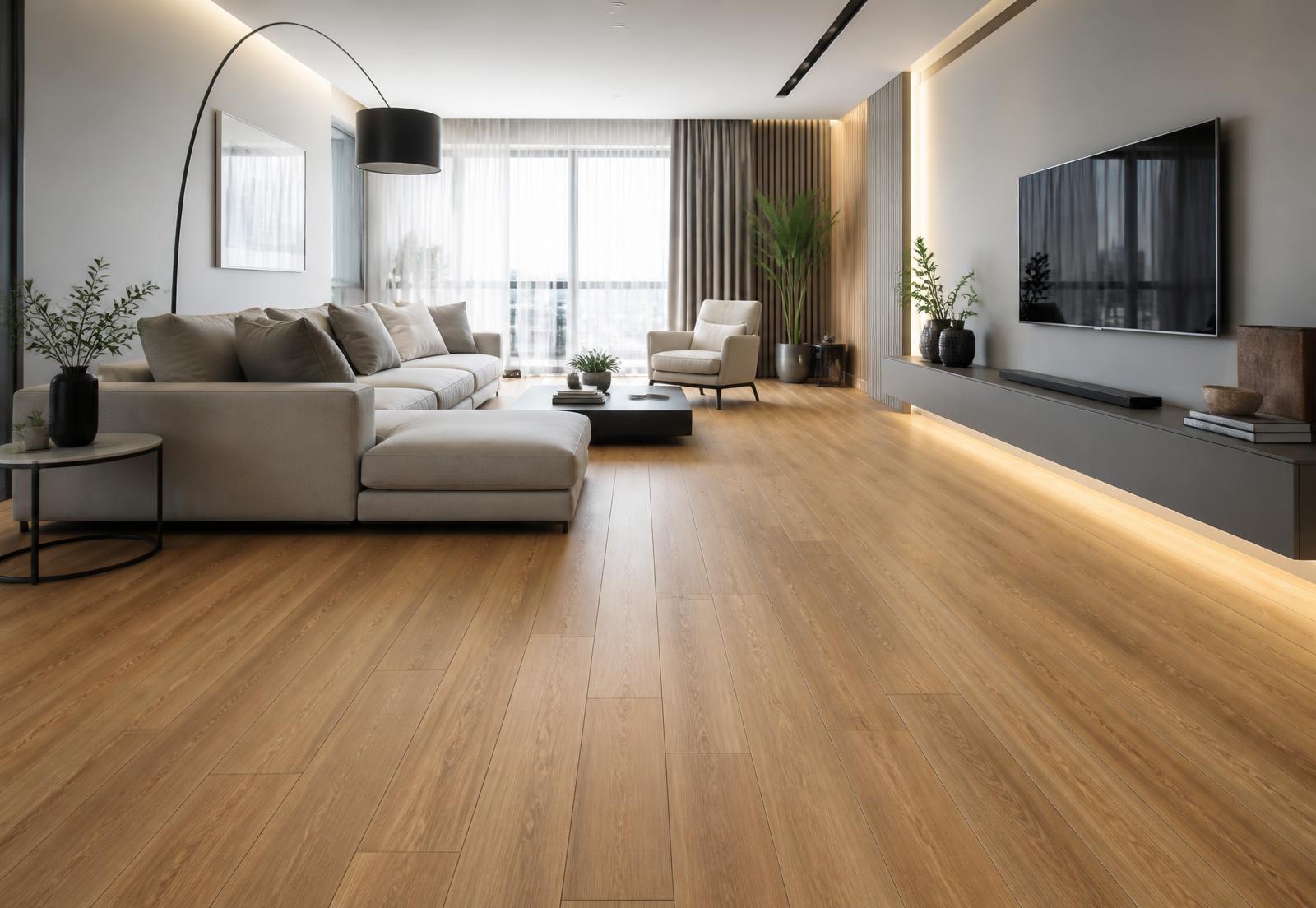 Sala moderna com piso vinílico instalado pela RAGNA em Belo Horizonte